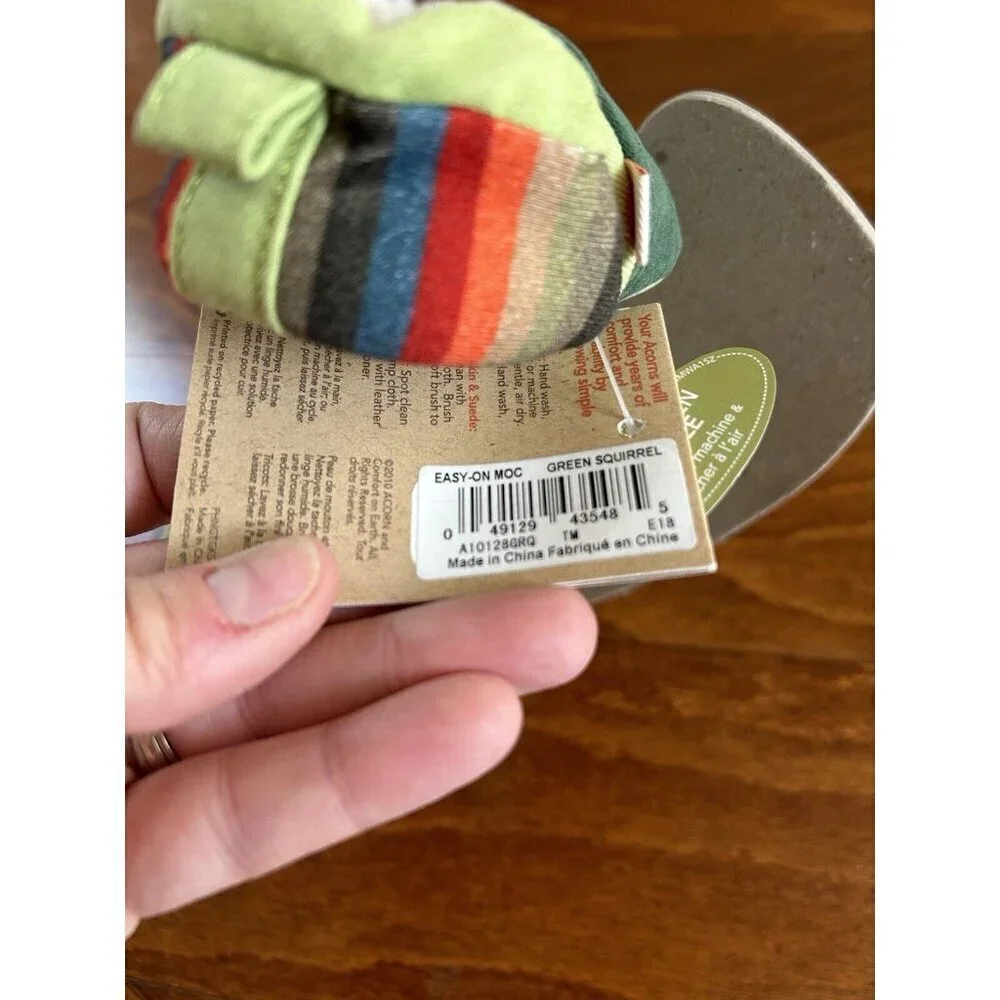 Acorn Baby Tots Squirrel Baby Slippers‎ Green Fur lined NEW 6-12 Months